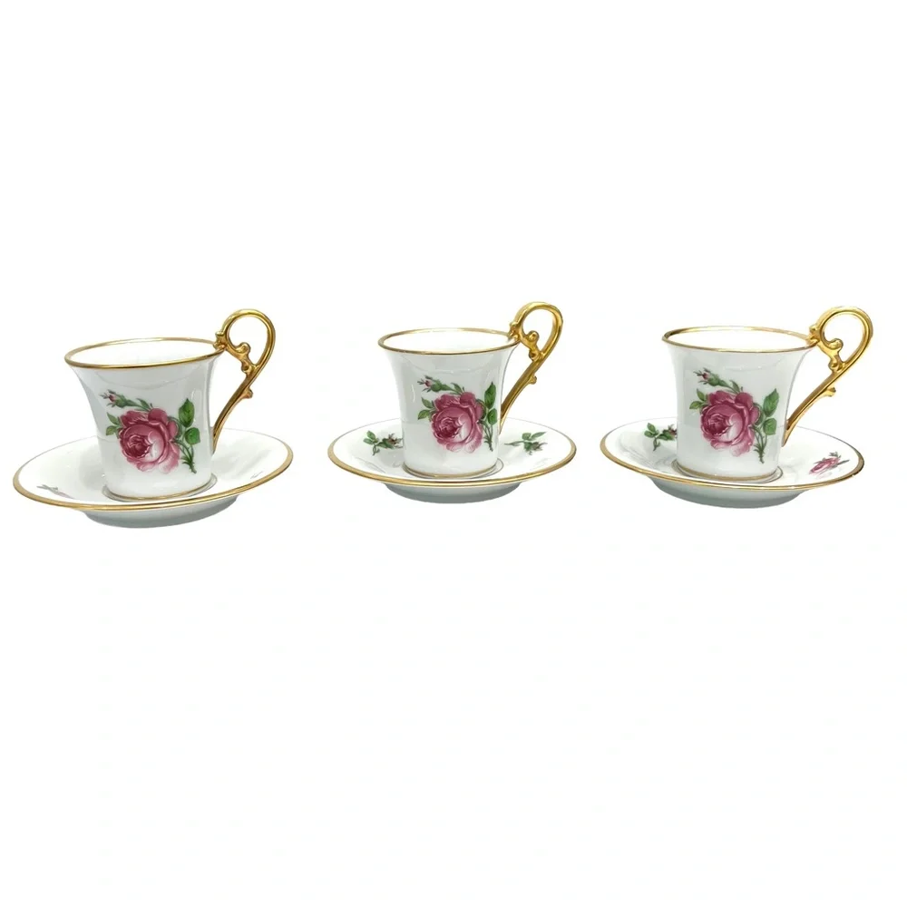 AK KAISER FLORAL DEMITASSE CUPS & SAUCERS - SET OF 3 #1531Circa 1950s-70s